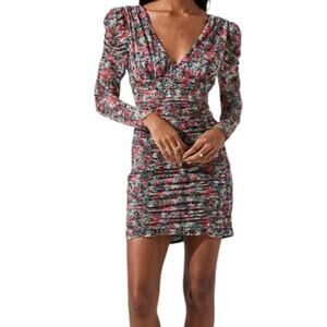 Astr the Label Dress Bristol floral ruched long sleeve minidress X-Small XS